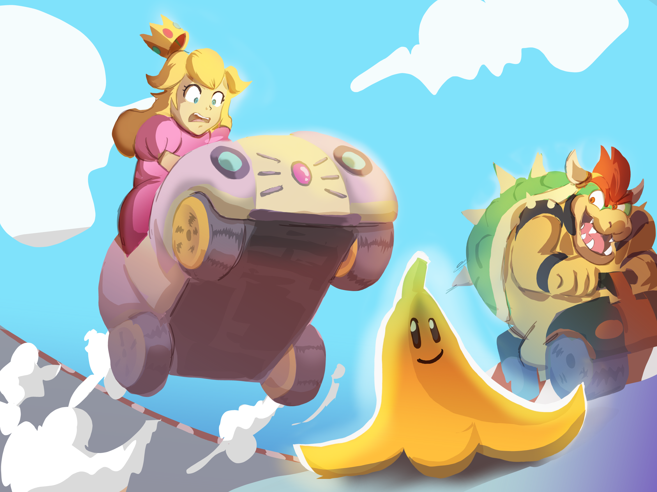 Fan Art Mario Kart avec Peach et Bowser